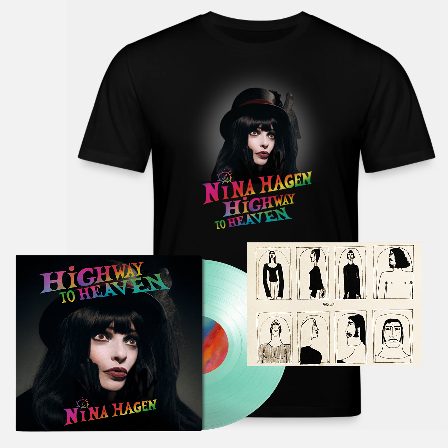 Nina Hagen - HiGHWAY TO HEAVEN - Limited Colored Vinyl + T-Shirt + Signed Art-Print (Bundle)