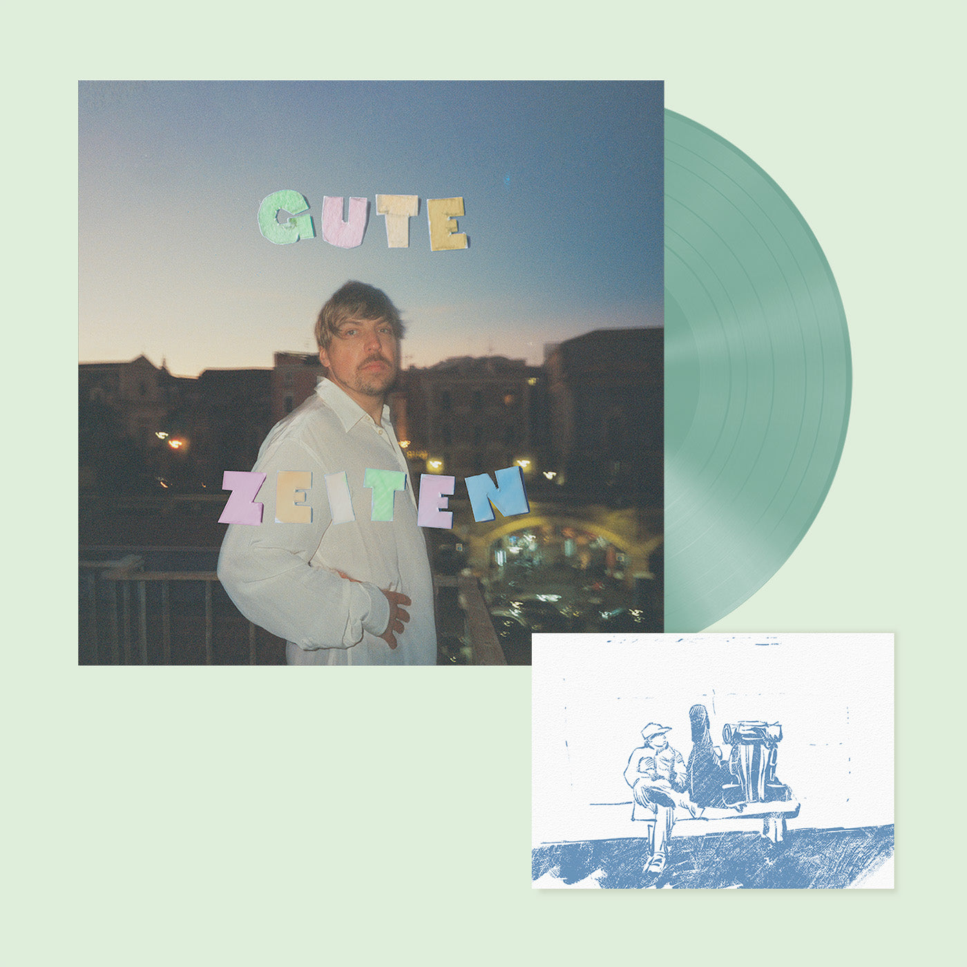Philipp Poisel - Gute Zeiten - Limited Coke Bottle Clear Colored Vinyl + signierter Linoleum Druck